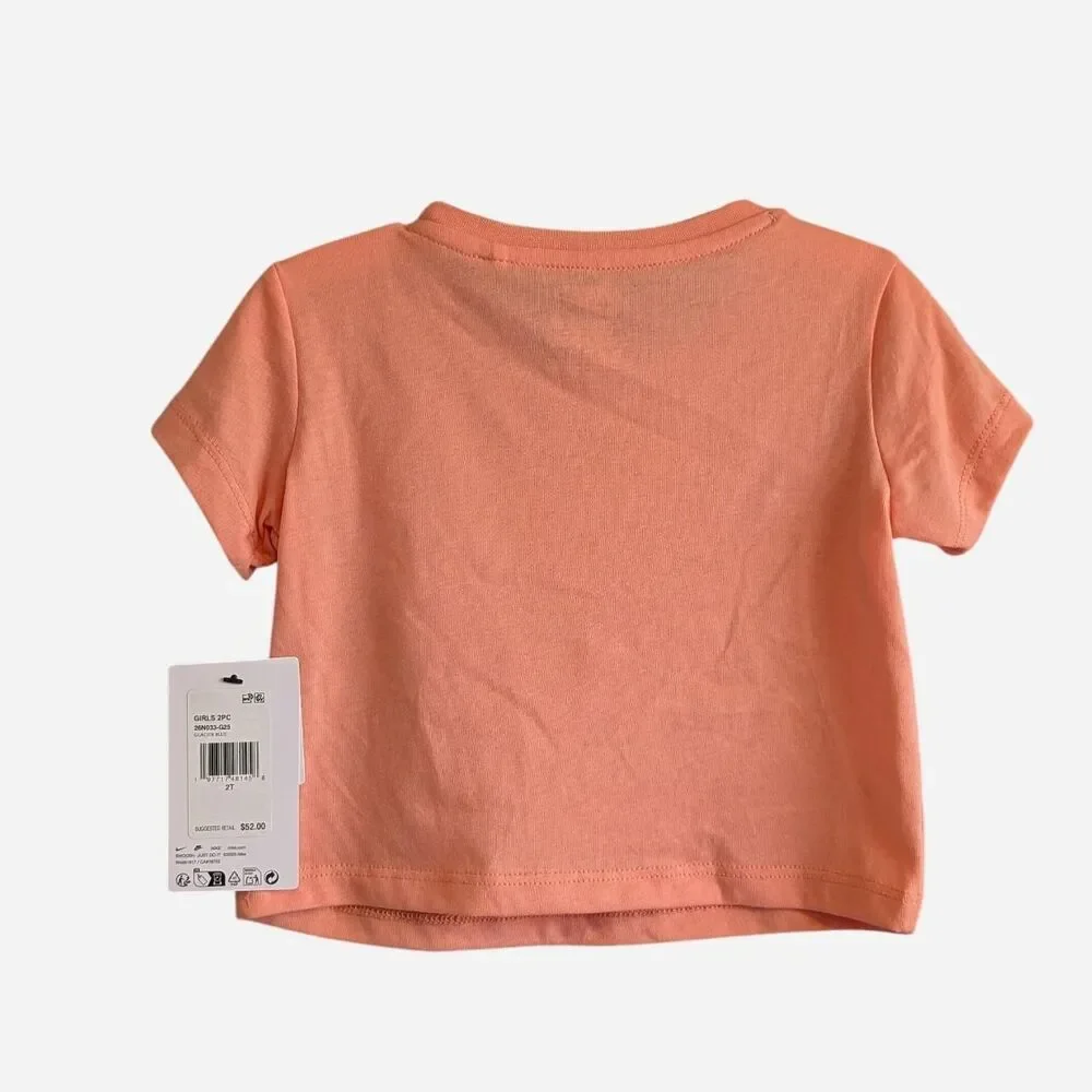 Nike Toddler Girls Size 2T Orange Glacier Blue Athletic Shirt Shorts Set